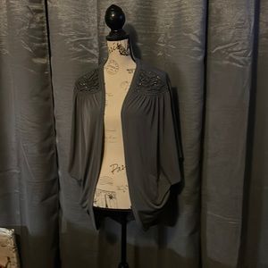 Gray Cardigan; sequins on shoulder area; 1X